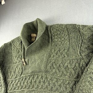Aran Crafts Sweater Men's XL Green Mock Toggle Cable Knit Fisherman Merino Wool
